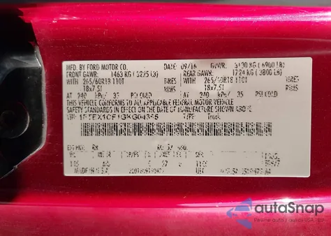 2016 Ford F-150 Xlt z USA, uszkodzony, nr VIN 1FTEX1CF1GKG04355